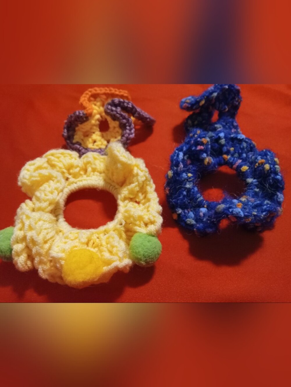 Handmade Yellow & Blue Crochet Mother/Daughter Hair Scrunchie Set